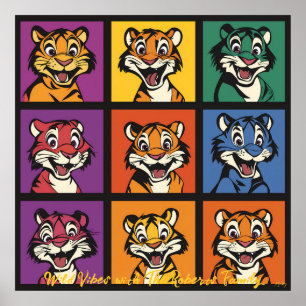 Colourful Pop Art Tiger Faces Why this works: Poster