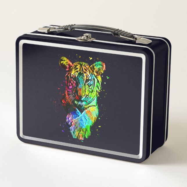 Colourful Pop Art Tiger Metal Lunch Box (Front)