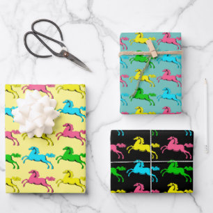 Colourful Pop Art Vintage Horses Wrap Craft Paper