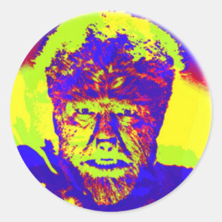 Colourful Pop Art Wolfman Classic Round Sticker