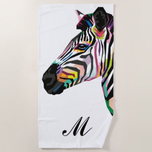 Colourful Pop Art Zebra Monogrammed Beach Towel