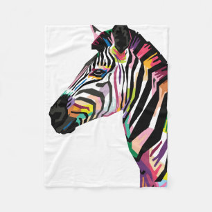 Colourful Pop Art Zebra on White Background Fleece Blanket