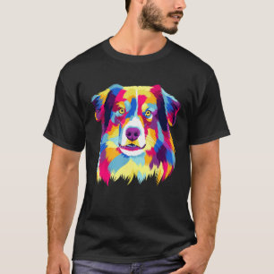 Colourful Pop Australian Shepherd Portrait Aussie T-Shirt
