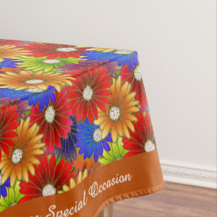Colourful Pop Culture Floral Gold Red Blue Pattern Tablecloth