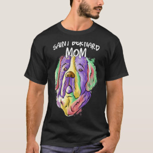 Colourful Pop Portrait Saint Bernard Dog Mum Mothe T-Shirt
