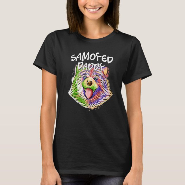 Colourful Pop Portrait Samoyed Dog Dad Daddy Fathe T-Shirt (Front)