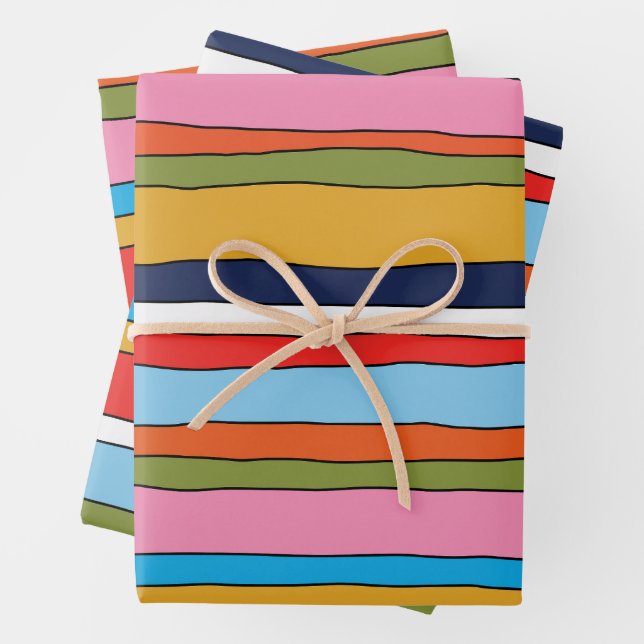 Colourful Pop Stripes Lined Patterns Wrapping Paper Sheet (In situ)