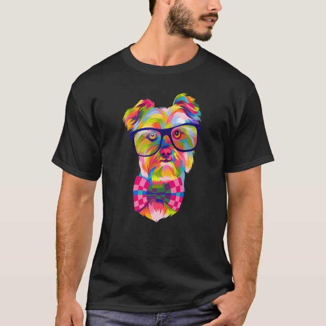 Colourful Pop Yorkshire Terrier Portrait Yorkie  P T-Shirt (Front)