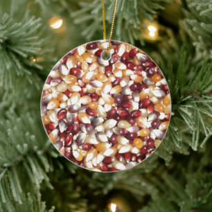 Colourful Popcorn Kernels, Ears of Indian Corn Ceramic Ornament