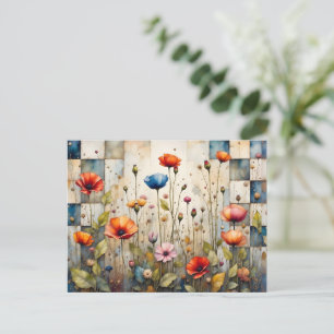 Colourful Poppies and Patchwork Holiday Postcard