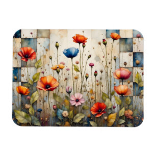 Colourful Poppies and Patchwork Magnet