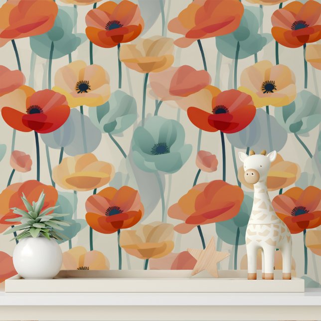 Colourful Poppies Modern Floral Pattern Wallpaper (Creator Uploaded)