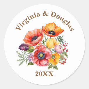 Colourful poppies wedding invitation envelope seal