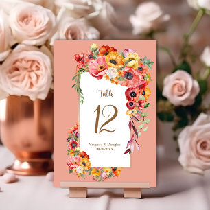 Colourful Poppies Wedding Table Number