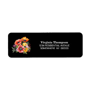 Colourful Poppy Black Return Address Label