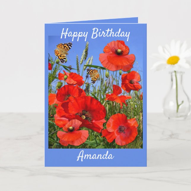Colourful Poppy Field  Custom text Birthday Card (Small Plant)