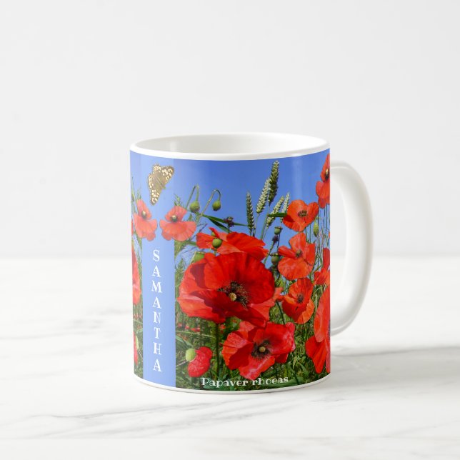 Colourful Poppy Field Personalised Coffee Mug (Front Right)
