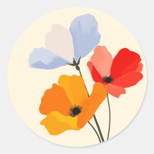 Colourful Poppy Floral Flower Classic Round Sticker