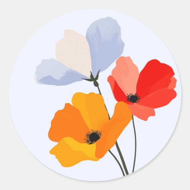 Colourful Poppy Floral Flower Classic Round Sticker (Front)