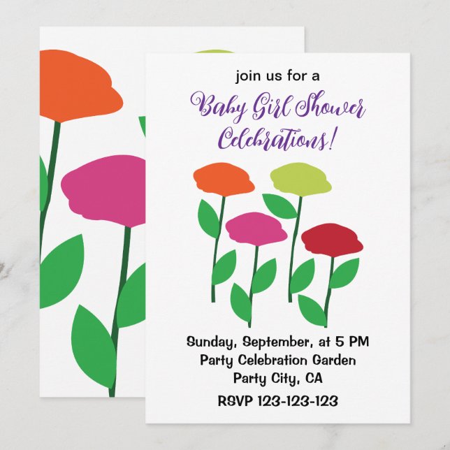 Colourful Poppy Flowers Baby Shower  Invitation (Front/Back)