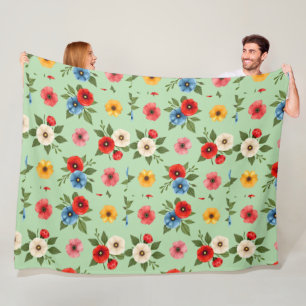 Colourful Poppy Flowers Pattern Fleece Blanket