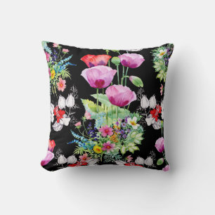 Colourful Poppy Summer Flowers Pattern Cushion