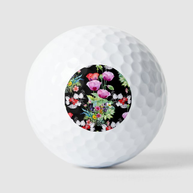 Colourful Poppy Summer Flowers Pattern Golf Balls (Front)