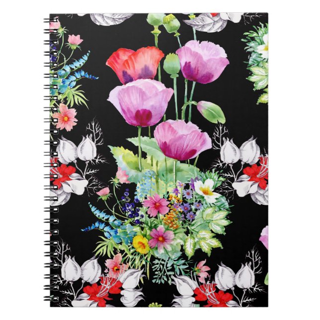 Colourful Poppy Summer Flowers Pattern Notebook (Front)