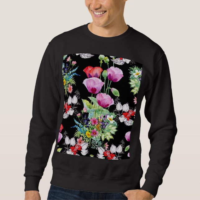 Colourful Poppy Summer Flowers Pattern Sweatshirt (Front)