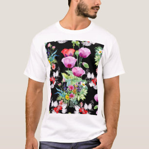 Colourful Poppy Summer Flowers Pattern T-Shirt