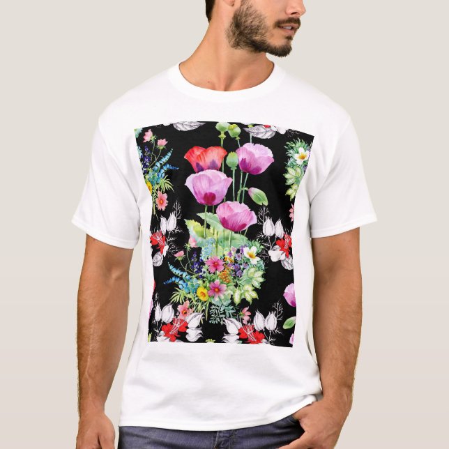 Colourful Poppy Summer Flowers Pattern T-Shirt (Front)