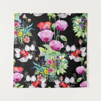 Colourful Poppy Summer Flowers Pattern Tapestry