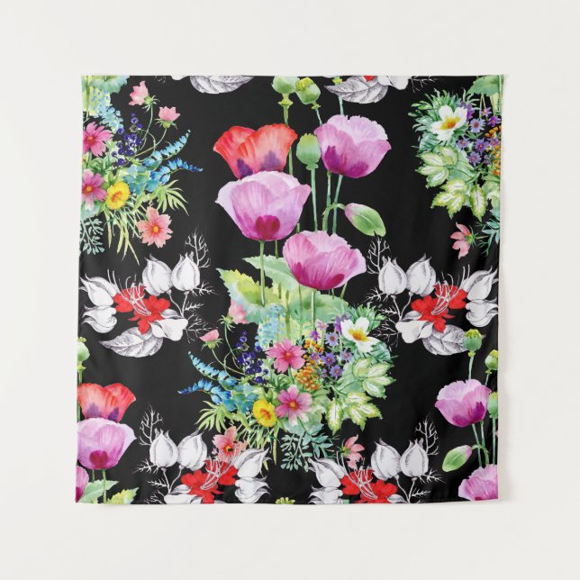 Colourful Poppy Summer Flowers Pattern Tapestry (Front)