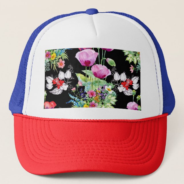 Colourful Poppy Summer Flowers Pattern Trucker Hat (Front)