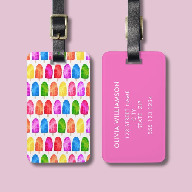 Colourful Popsicle Ice Lolly pattern personalised Luggage Tag (ice lolly pattern personalised luggage tag)