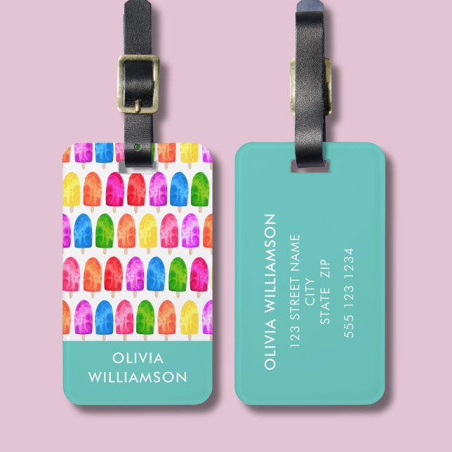 Colourful Popsicle Ice Lolly pattern personalised Luggage Tag (ice lolly pattern personalised luggage tag)