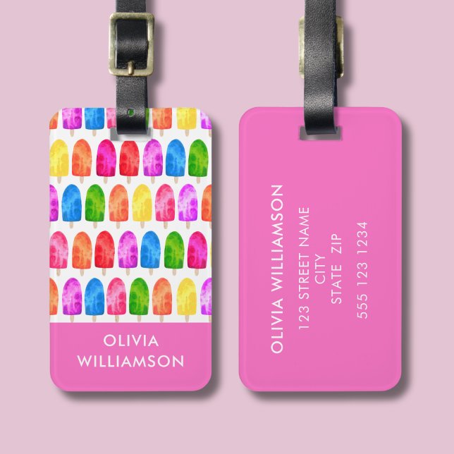 Colourful Popsicle Ice Lolly pattern personalised Luggage Tag (ice lolly pattern personalised luggage tag)