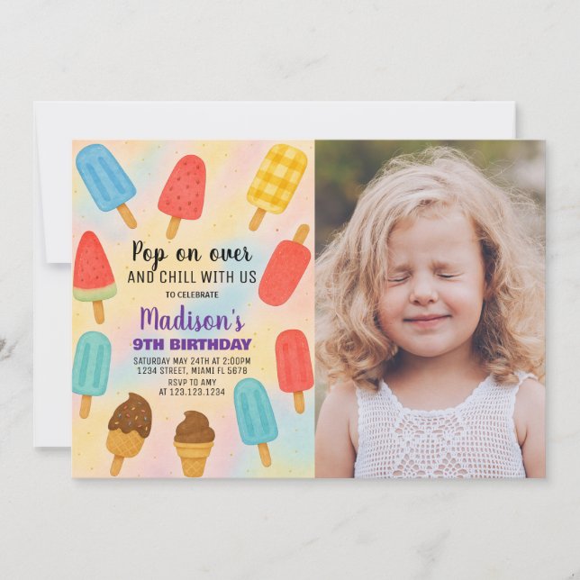 Colourful Popsicle Party Birthday Invitation (Front)
