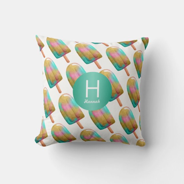 Colourful Popsicle Pattern with Your Monogram Cushion (Front)