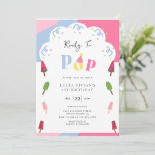 Colourful Popsicle Ready to Pop 1st Birthday Invitation