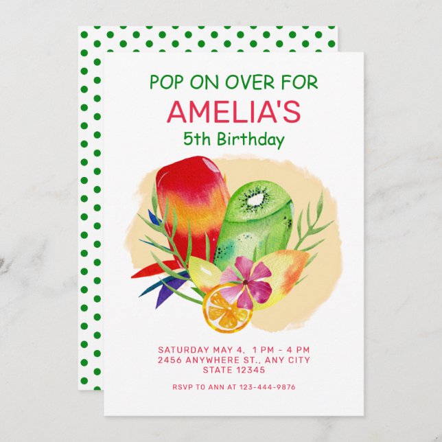 Colourful Popsicle Summer 4th Birthday Party Invitation (Front/Back)