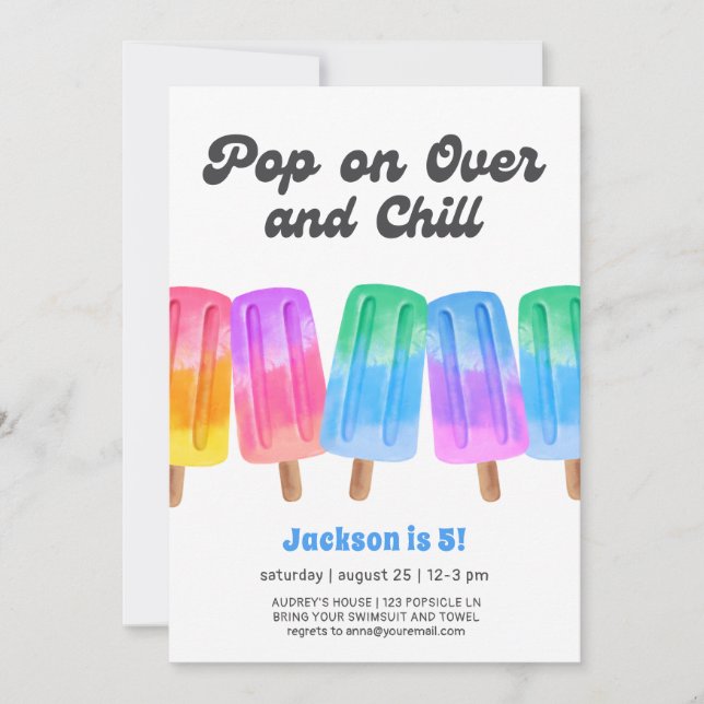 Colourful Popsicle Summer 5th Birthday Invitation (Front)