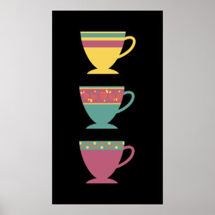 Colourful porcelain retro tea/coffee cups poster