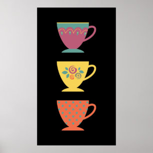 Colourful porcelain set of tea cups, coffe mugs poster