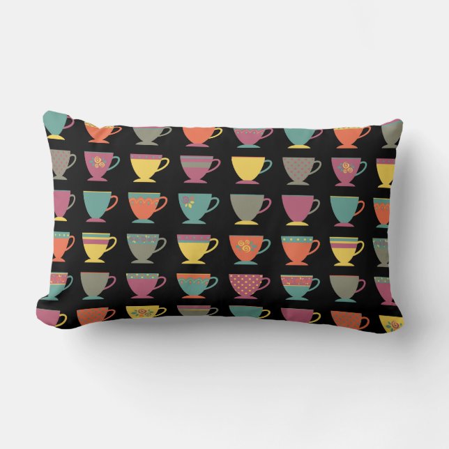 Colourful porcelain tea cups, winter hot coffee mu lumbar cushion (Front)