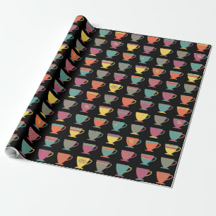 Colourful porcelain tea cups, winter hot coffee mu wrapping paper