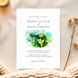Colourful Portrait Elegant Couple Photo Wedding Invitation