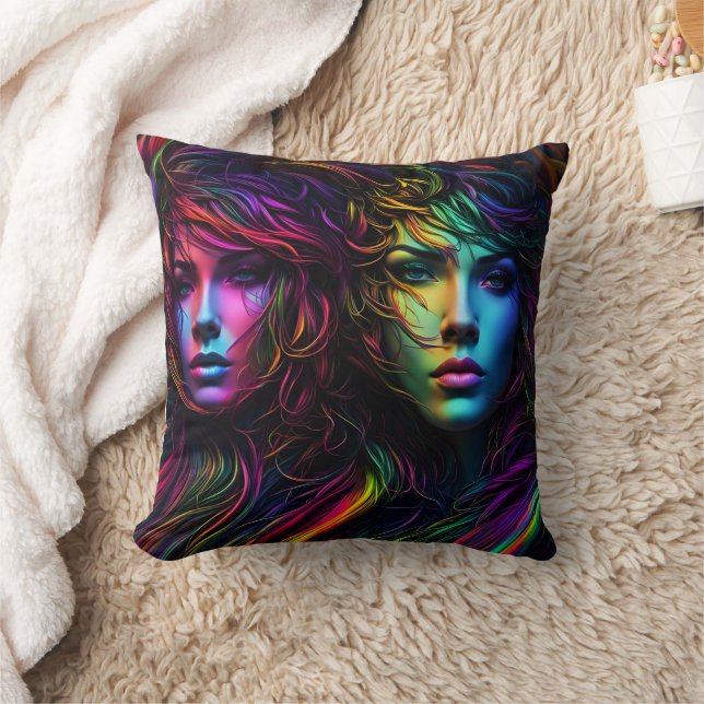 Colourful Portraits of Two Women Cushion (Blanket)