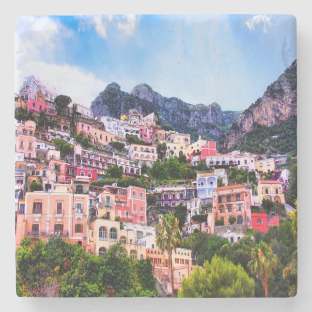 Colourful Positano Italy Stone Coaster (Front)