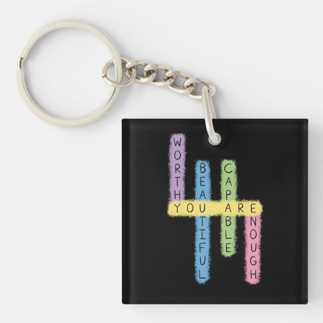 Colourful Positive Affirmations Puzzle Design Key Ring (Front)